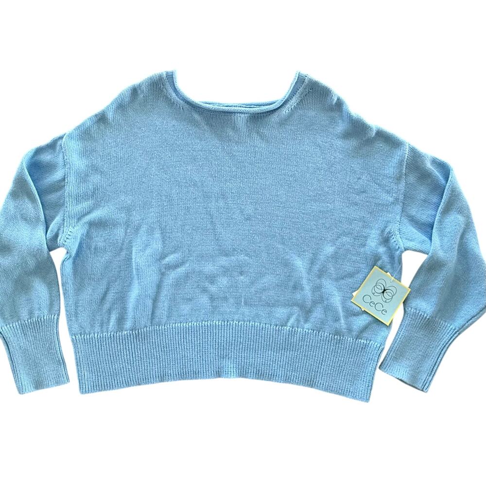 CeCe Sky Blue Relaxed Fit Dropped Shoulder Sweater New With Tags